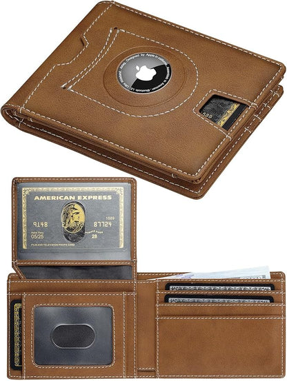 furid Air Tag Wallet Men Slim: Minimalist 2 ID Window RFID Leather Wallets with Airtag Holder - Gifts for Husband Father at Birthday Anniversary