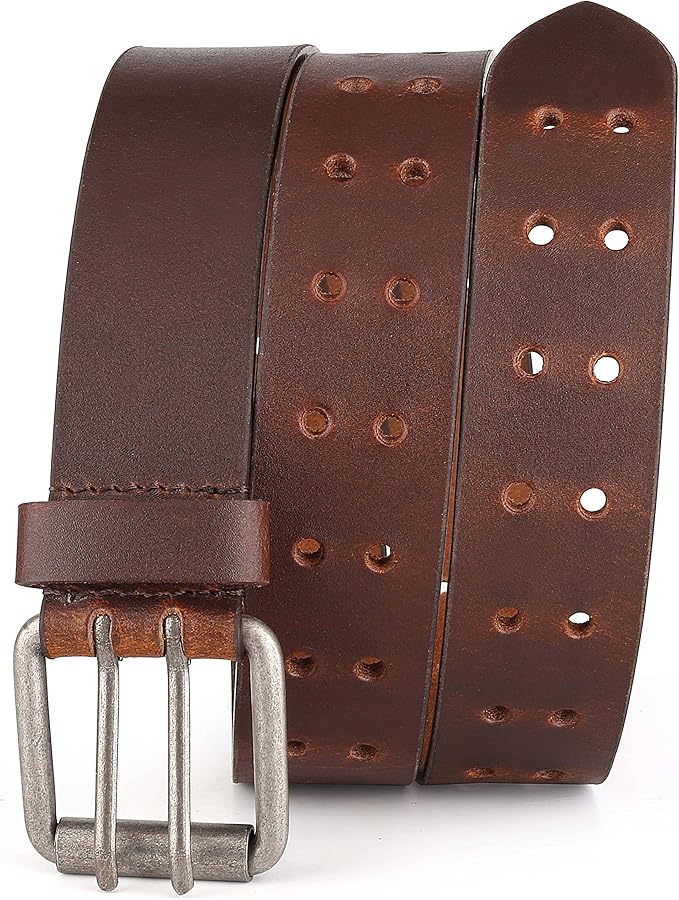 F&L CLASSIC Leather Work Belt, Heavy Duty Double Prong full grain Leather Belts for Men 1 1/2", Mens Casual Belts for Jeans