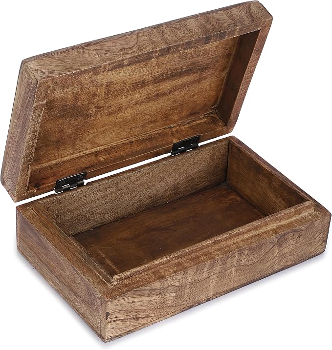 Ajuny Wooden Decorative Jewelry Box with moon and Star Carving Multipurpose Treasure Chest Storage Keepsake Box Necklaces Watch Organizer Boxes Birthday Gifts for Women & Men 8x5 Inch