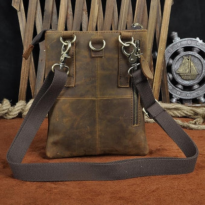 Le'aokuu Mens Genuine Leather Small Messenger Shoulder Satchel Phone Pouch Belt Waist Bag Pack