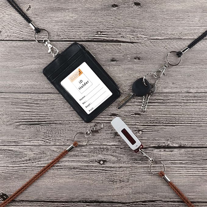 PLENTY Braided Leather Lanyard, 2PCS 19IN Strong Office Long Neck Strap with Clasp and Keychain for ID Badge and Keys