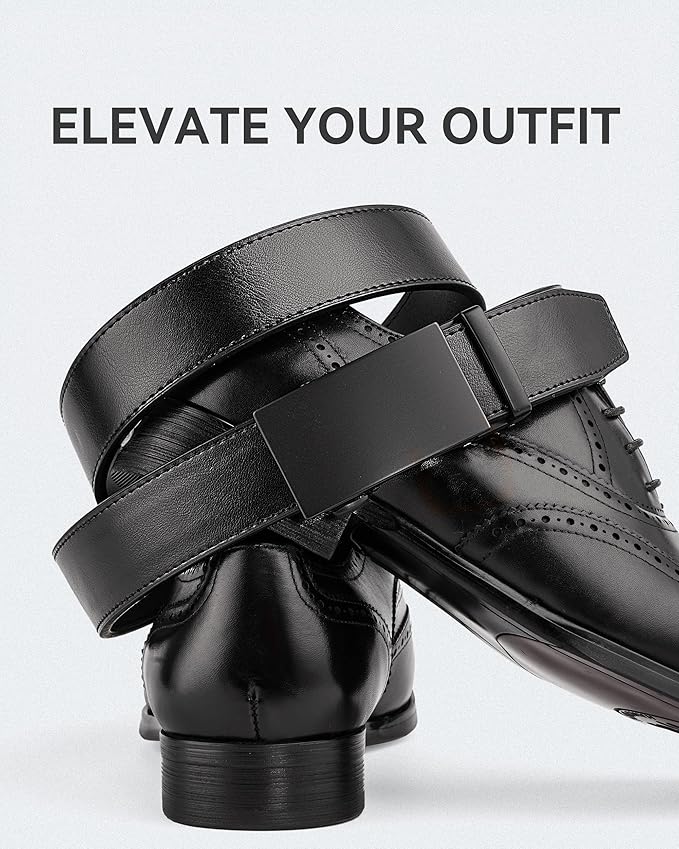 MILORDE Men's Leather Ratchet Belt - 35mm - Customizable Fit