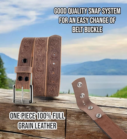 F&L CLASSIC Men's full Grain Vintage Distressed leather Belt,easy to change Roller buckle,1.5" Wide,USA,