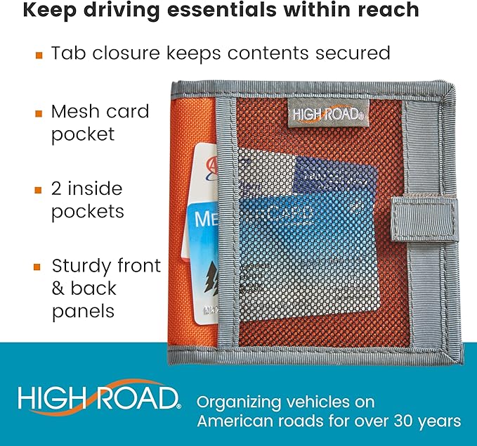 High Road Car Registration and Insurance Card Holder for Sun Visor, Glove Box or Console with 2 Clear Hidden Car Document Pockets and Front Card Pocket