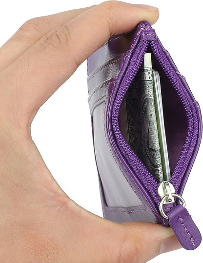 Badge Holder with Zip, Wisdompro 2-Sided PU Leather ID Badge Holder with 1 ID Window, 4 Card Slots, 1 Side Zipper Pocket and 1 piece 20 Inch PU Neck Lanyard Strap - Purple (Horizontal)