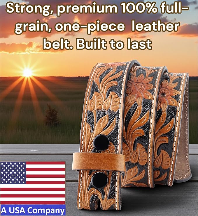 F&L CLASSIC Western Belt without buckle for men – Full Grain Leather Cowboy Belts for jeans - One Piece Leather strap belt