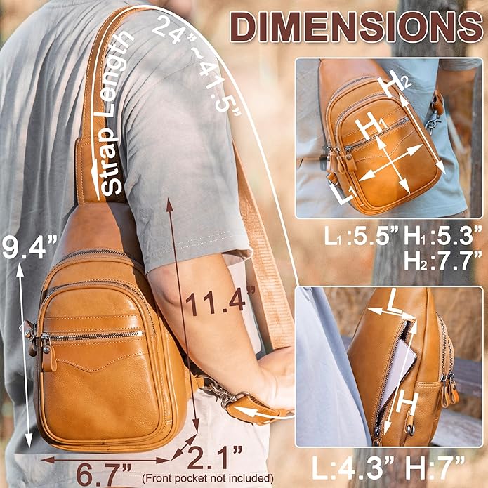 Genuine Leather Sling Bag for Men and Women Crossbody Shoulder Bag Sling Backpack Chest Purse Carry on Casual Daypack | Genuine Leather, Shoulder Bag, Carry on, Casual, Daypack