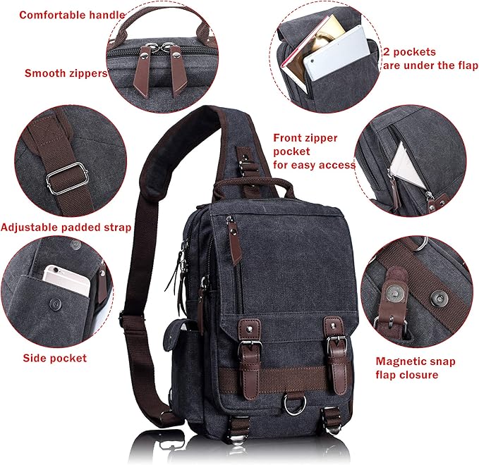 Leaper Retro Crossbody Bag Sling Bag Canvas Messenger Bag for Men Women Shoulder Bag Crossbody Handbags Satchel Travel Bag