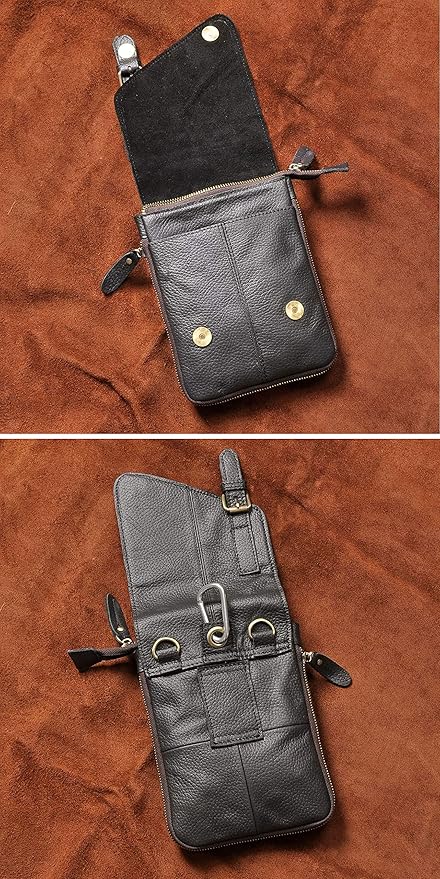 Le'aokuu Mens Genuine Leather Small Messenger Shoulder Satchel Phone Pouch Belt Waist Bag Pack