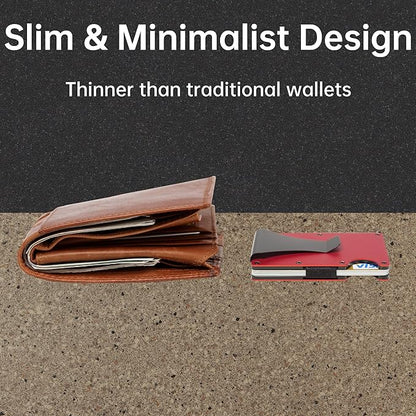 Slim Wallet for Men,RFID Blocking Minimalist Metal Wallet, Money Clip/Cash Holder, Front Pocket Aluminum Credit Card Holder, Ideal Gift for Men,Matte Red