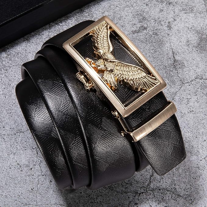 Dubulle Designer Mens Belts, Sliding Automatic Buckle Ratchet Dress Belt TOP Genuine Leather Strap Gifts