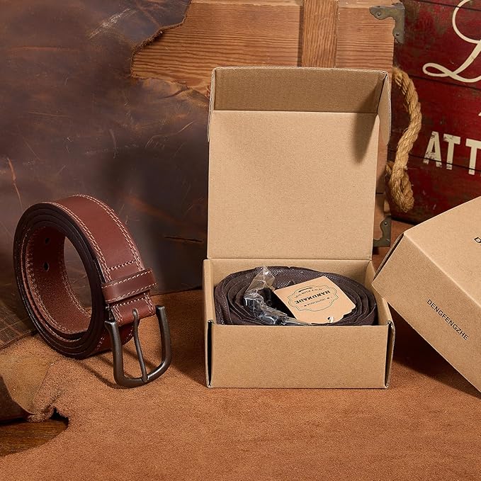 Men's Full Grain Leather Belt for Everyday Casual Jeans, 1.5" Handmade Men Leather Belts with Gift Box
