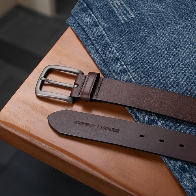 Buffway Men's Leather Belt,1.5" Handmade Top-Grain Leather–Durable,Comfortable,Suitable for Everyday Formal & Casual Wear