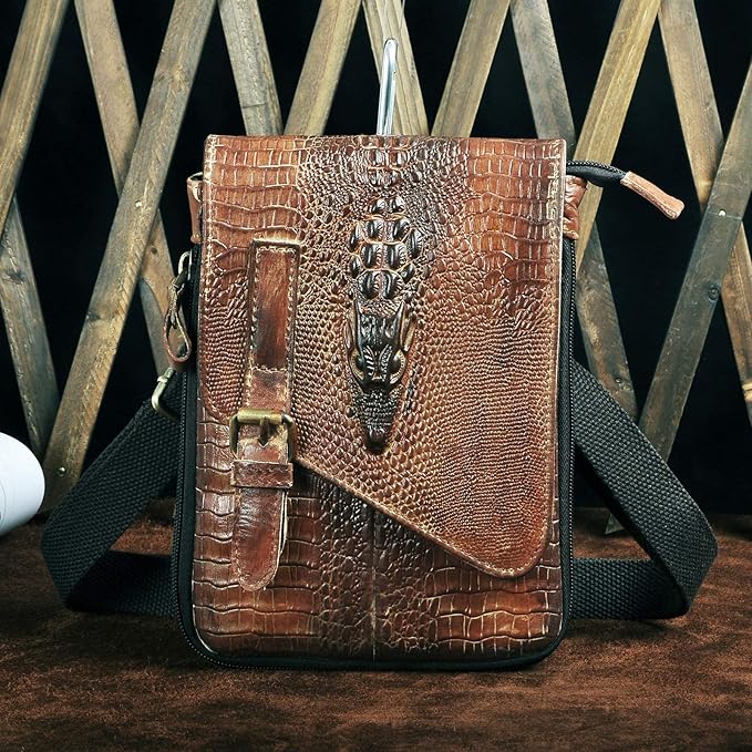 Le'aokuu Mens Genuine Leather Small Messenger Shoulder Satchel Phone Pouch Belt Waist Bag Pack