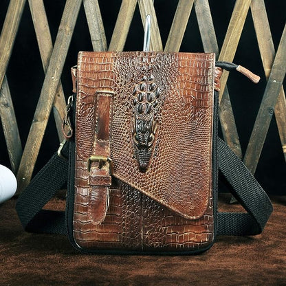 Le'aokuu Mens Genuine Leather Small Messenger Shoulder Satchel Phone Pouch Belt Waist Bag Pack