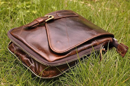 Le'aokuu Mens Genuine Leather Small Messenger Shoulder Satchel Phone Pouch Belt Waist Bag Pack