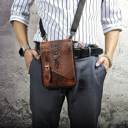Le'aokuu Mens Genuine Leather Small Messenger Shoulder Satchel Phone Pouch Belt Waist Bag Pack