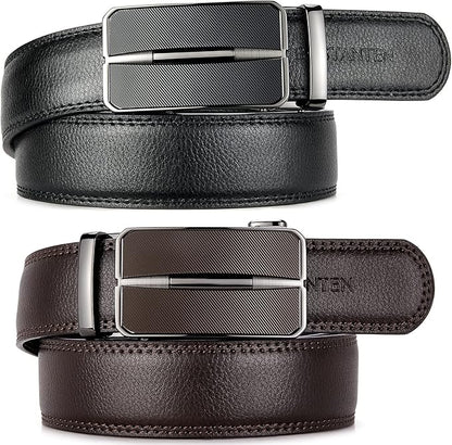 BOSTANTEN Ratchet Leather Belt For Men 2 Pack Dress and Casual with Adjustable Buckle, Trim to Fit