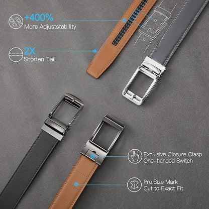 SENDEFN Men's Leather Dress Casual Belt 1 3/8" Automatic Adjustable Click Buckle Belts with Gift Box