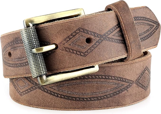 F&L CLASSIC Men's full Grain Vintage Distressed leather Belt,easy to change Roller buckle,1.5" Wide,USA,