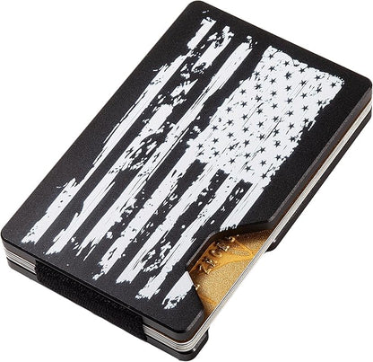 Slim Wallet for Men,RFID Blocking Minimalist Metal Wallet, Money Clip/Cash Holder, Front Pocket Aluminum Credit Card Holder, Ideal Gift for Men,American USA Flag