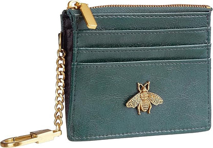SEAVILIA Card Holder Keychain Wallet for Women with ID Window RFID Coin Purse Bee Gifts Slim Minimalist Small Wallet