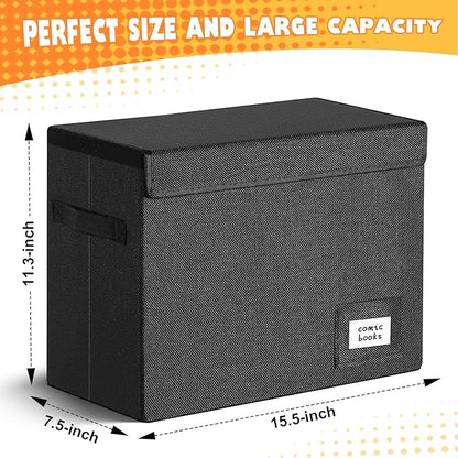 Leffis Comic Book Storage, Box 15.5" X 7.5" X 11.3", Collapsible Comic Short Box with Lids Holds 150 Comics Heavy Duty Comic Book Bin Container (1 pack, black)