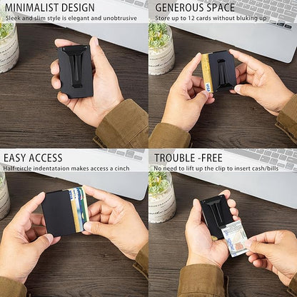 Minimalist Carbon Fiber Wallet for Men, Money Clip Cash Strap Wallet, RFID Blocking Metal Wallet Aluminum Card Holder,Front Pocket Wallet-USA Flag