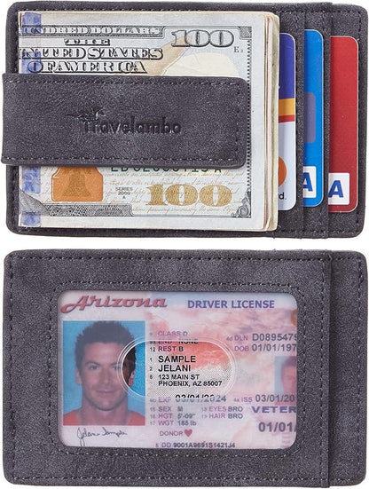 Travelambo Money Clip for Men Magnetic Front Pocket Wallet Slim Wallet Minimalist Card Holder RFID Blocking (Deep Grey)