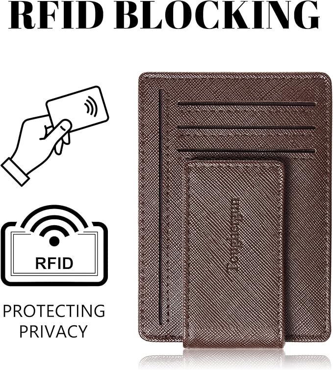 Toughergun Slim Wallet for Men RFID Blocking Money Clip, Minimalist Front Pocket Credit Card Holder, Magnetic Thin Mens Wallets with ID Window
