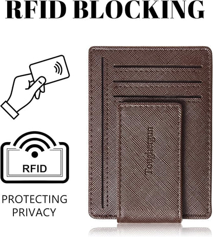 Toughergun Slim Wallet for Men RFID Blocking Money Clip, Minimalist Front Pocket Credit Card Holder, Magnetic Thin Mens Wallets with ID Window