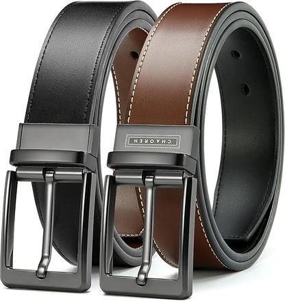 CHAOREN Reversible Mens Belt 1 Piece – Leather Belt Men for Dress Pants - Single Belt, 2 Colors
