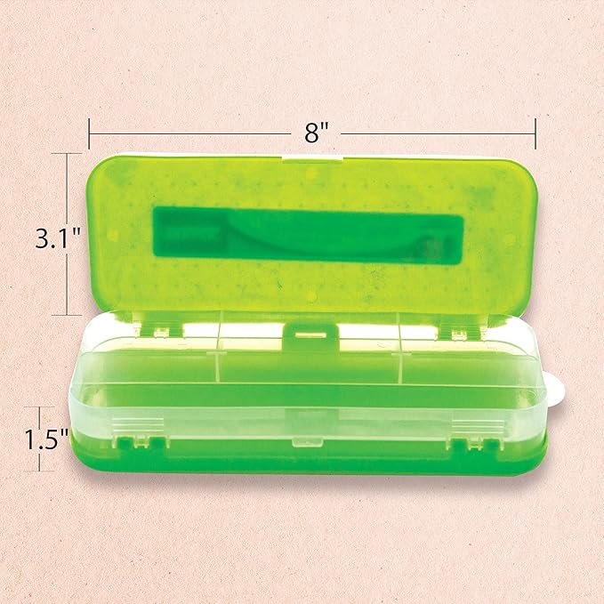 BAZIC PRODUCTS Plastic Pencil Case, Double Deck Utility Storage Box, Multi Purpose Organizer & Supply Holder, Transparent Box Design, Assorted Color, Ideal for School, Office & Craft Use, 144-Packs