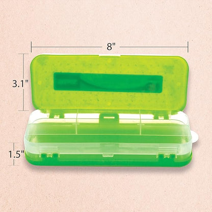 BAZIC PRODUCTS Plastic Pencil Case, Double Deck Utility Storage Box, Multi Purpose Organizer & Supply Holder, Transparent Box Design, Assorted Color, Ideal for School, Office & Craft Use, 144-Packs