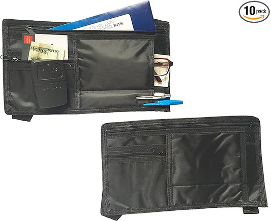 10-Pack Deluxe Auto Car Visor Organizer Item Holder Storage Pouch Holder Multi-Pocket w/Velcro Strap (Pack of 10, Black)