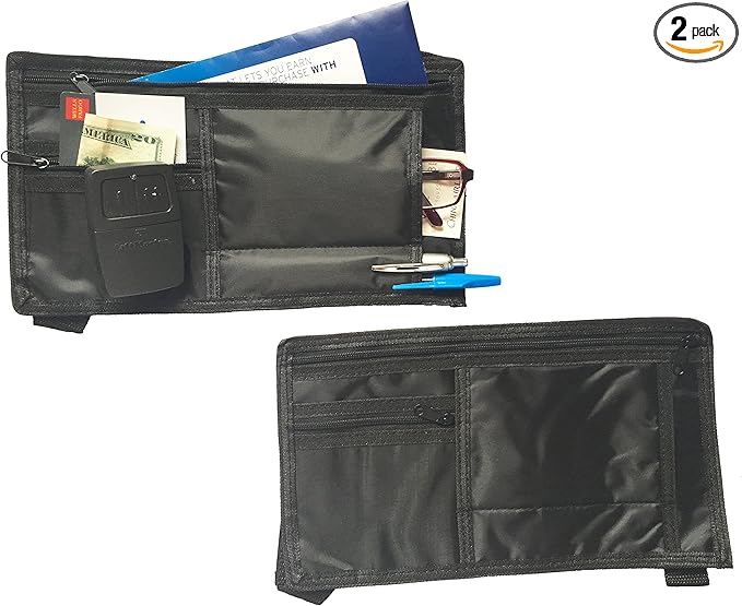 2-Pack Deluxe Auto Car Visor Organizer Item Holder Storage Pouch Holder Multi-Pocket Organizer w/Strap (Pack of 2, Black)
