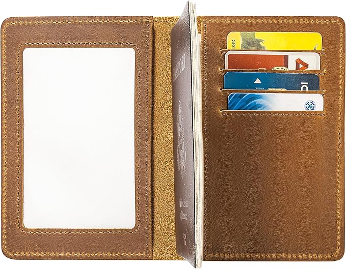 Genuine Leather Passport Holder with RFID Blocking, Slim Design, Brown Color, Unisex