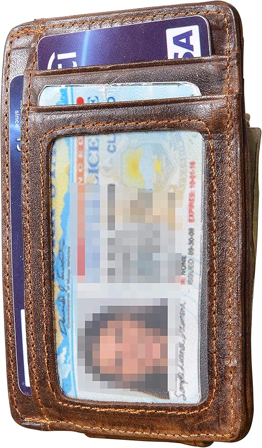 Money Clip RFID Front Pocket Wallet Men Leather Slim Minimalist Wallet