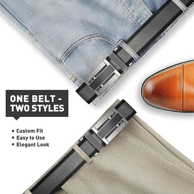 Men's Belt, Leather Ratchet Belt For Men's Dress 3.0cm,1 1/8" Size Adjusted Automatic Buckle