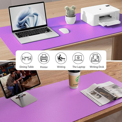 Aothia Faux Leather Desk Mat - Non-Slip PU Leather Desk Blotter, Waterproof Writing Surface, Large Desk Pad for Office & Home (Iris Violet, 55" x 24")