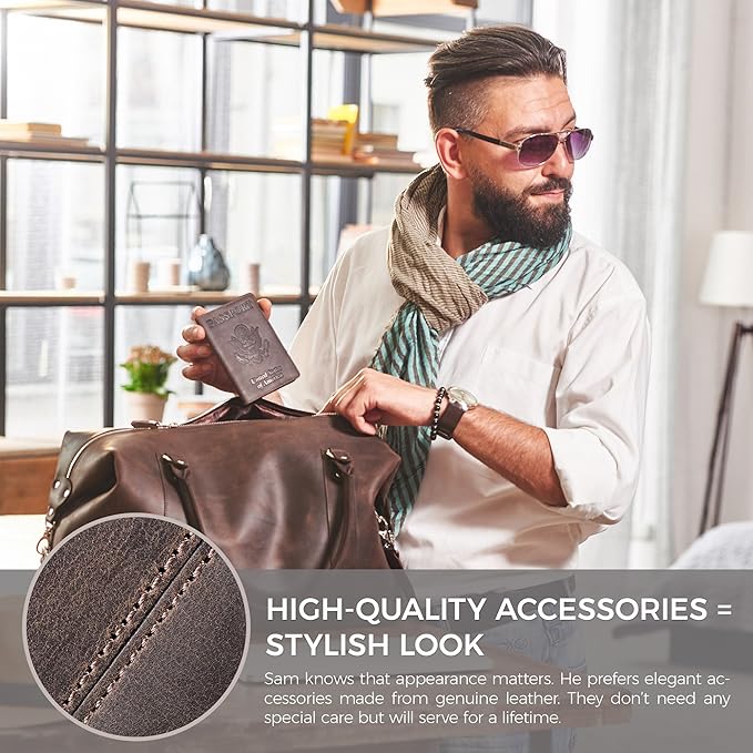 Shvigel US Leather Passport Book Cover - Thin American Travel Passport Holder - Premium International USA Passport Protector Case for Women Men (Brown Vintage)