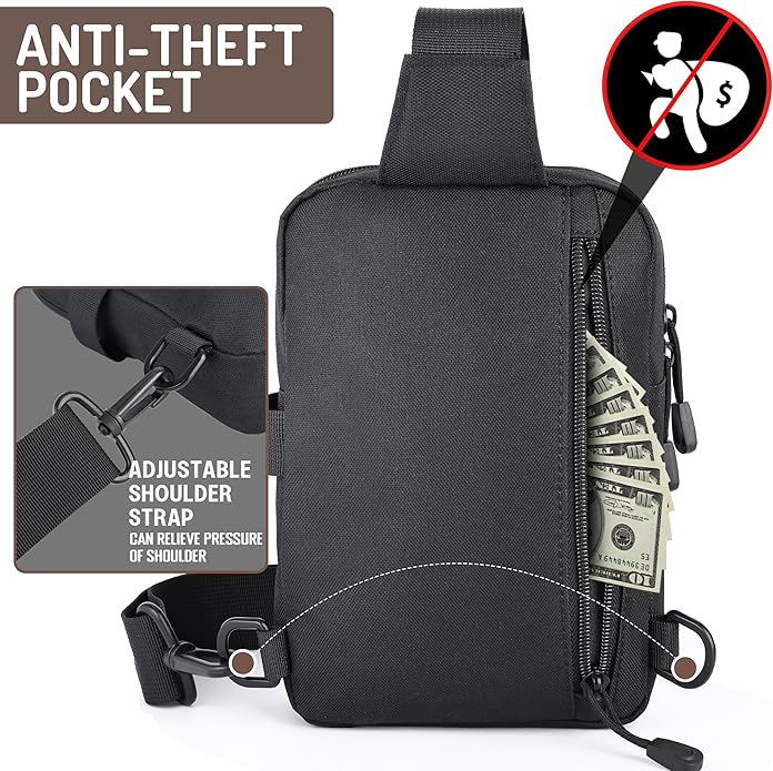 MOZETO Mini Sling Bag, Mens Travel Hidden Anti-theft Pocket Small Crossbody Bag, Water Resistant Phone Holder Casual Utility Chest Side Pack | Anti-Theft, Credit Card Slot, Lightweight, Water Resistant, Detachable Strap