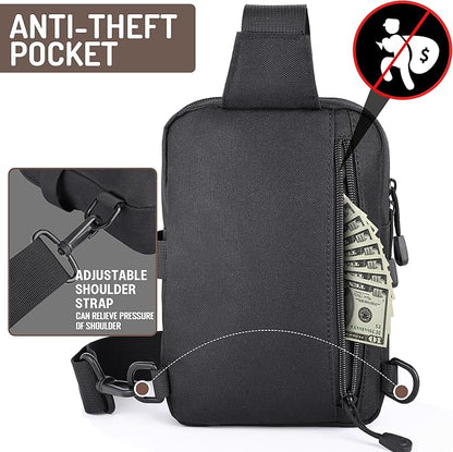 MOZETO Mini Sling Bag, Mens Travel Hidden Anti-theft Pocket Small Crossbody Bag, Water Resistant Phone Holder Casual Utility Chest Side Pack | Anti-Theft, Credit Card Slot, Lightweight, Water Resistant, Detachable Strap