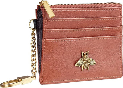 SEAVILIA Card Holder Keychain Wallet for Women with ID Window RFID Coin Purse Bee Gifts Slim Minimalist Small Wallet