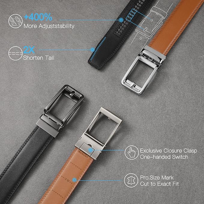 SENDEFN Men's Leather Dress Casual Belt 1 3/8" Automatic Adjustable Click Buckle Belts with Gift Box