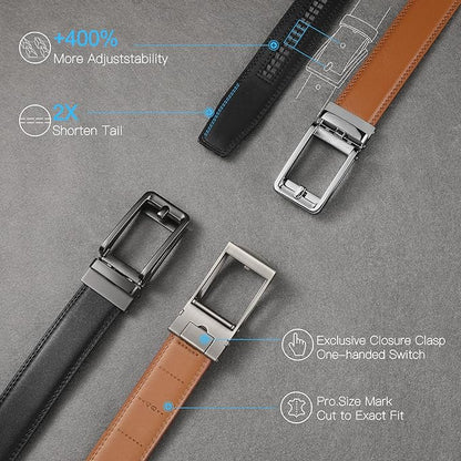 SENDEFN Men's Leather Dress Casual Belt 1 3/8" Automatic Adjustable Click Buckle Belts with Gift Box