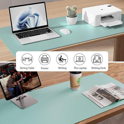 Aothia Faux Leather Desk Mat – Large Mouse Pad, Non-Slip PU Leather Blotter, Waterproof Writing Surface for Office and Home (Light Blue, 47.2" x 23.6")