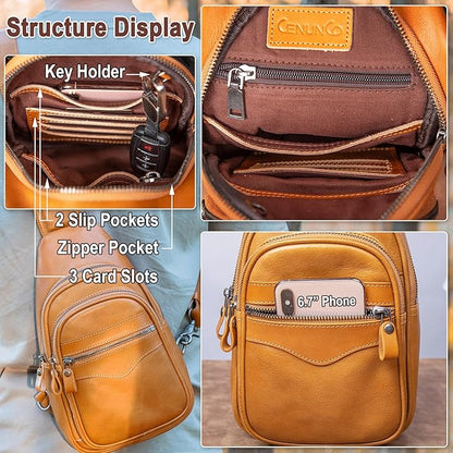 Genuine Leather Sling Bag for Men and Women Crossbody Shoulder Bag Sling Backpack Chest Purse Carry on Casual Daypack | Genuine Leather, Shoulder Bag, Carry on, Casual, Daypack