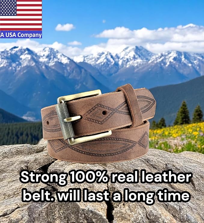 F&L CLASSIC Men's full Grain Vintage Distressed leather Belt,easy to change Roller buckle,1.5" Wide,USA,