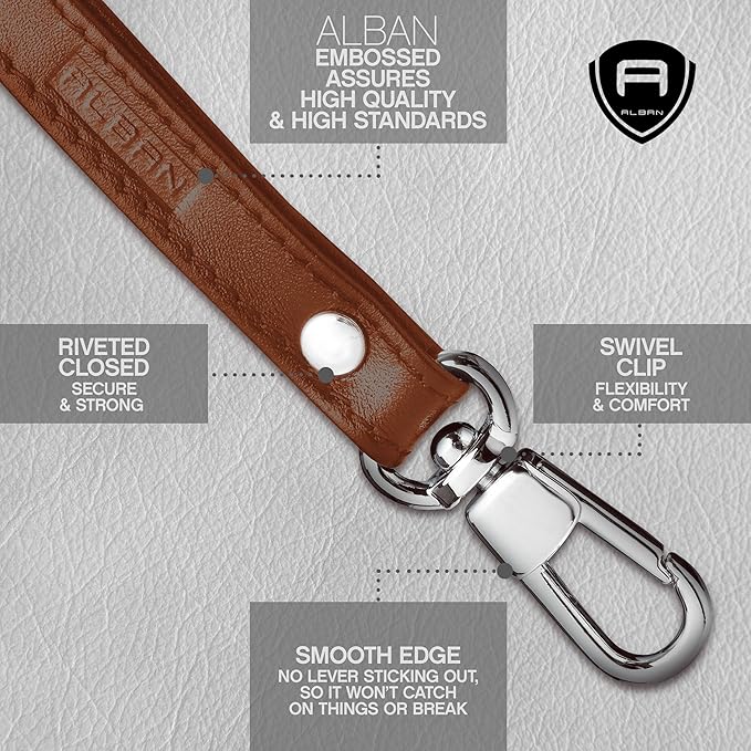 Alban Leather Wrist Strap for Wallet, Clutch, Keys, Wristlet Purse, Keychain for Women and Men